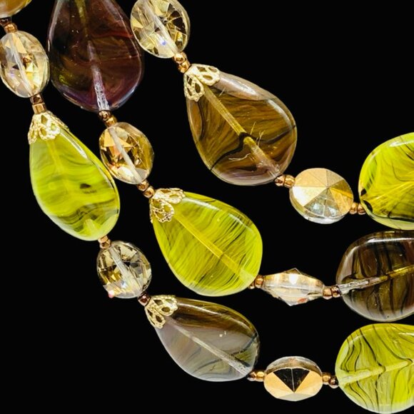 Fabulous Vintage Vendome Olivine Art Glass Multi Strand Necklace Earring… - Picture 4 of 8